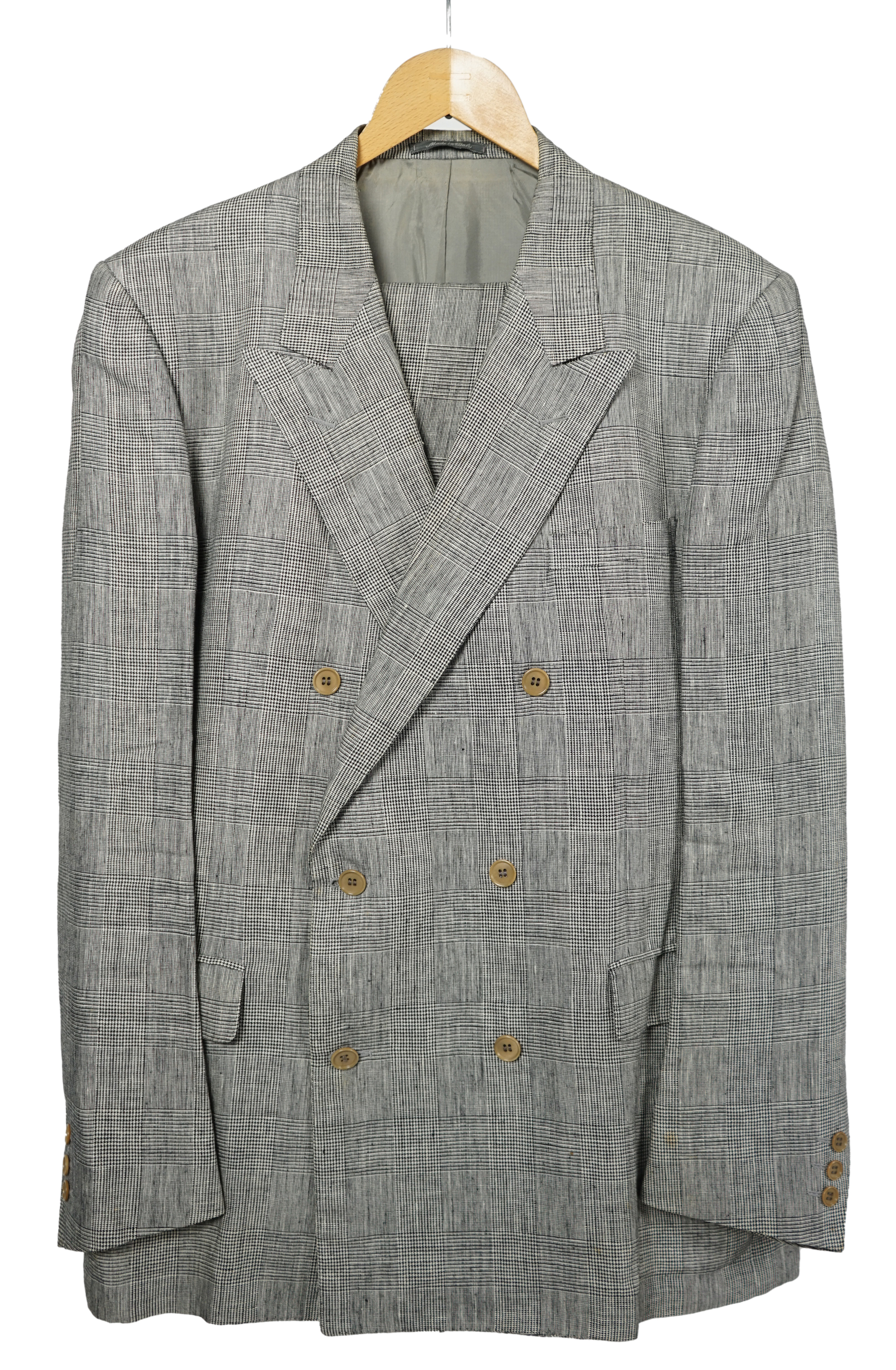 A Saint Laurent rive gauche gentlemen's Prince of Wales check double breasted linen suit, approx size 42